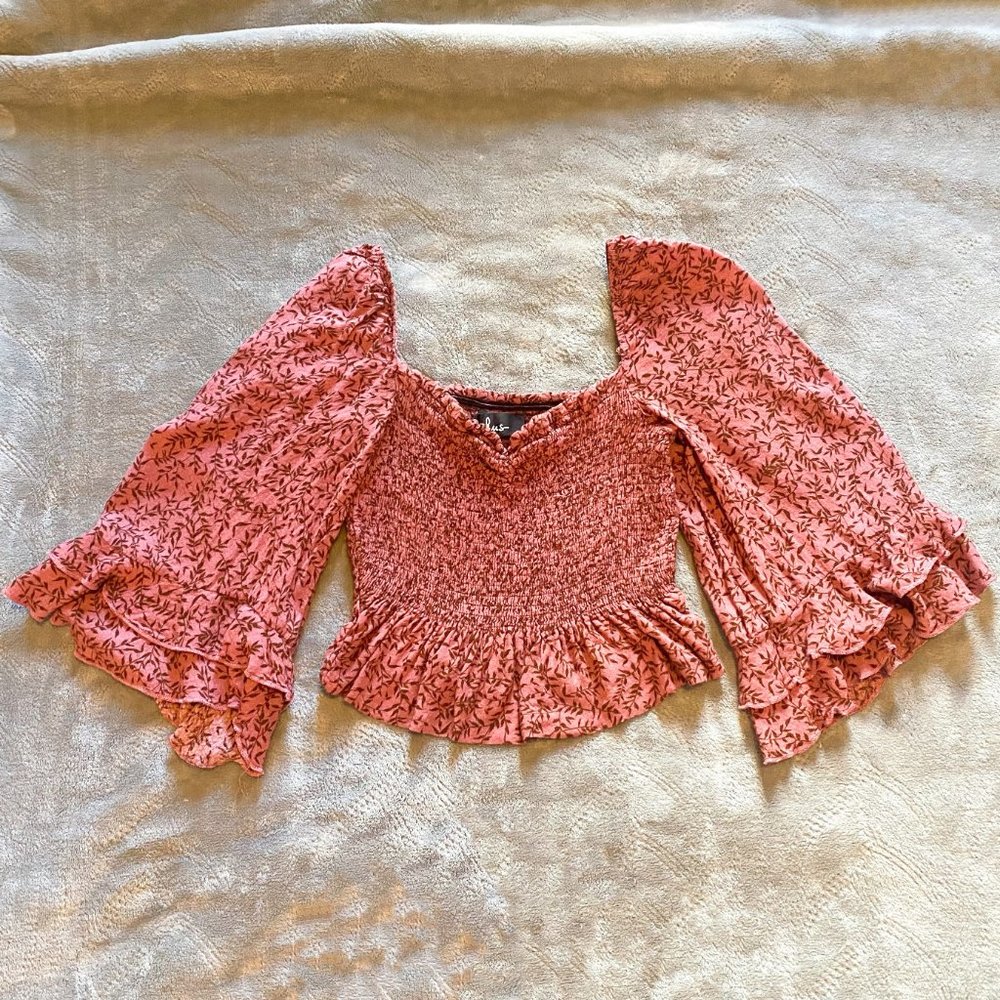 Lulu's, Mauve Pink, Smocked, Tiered Sleeve, Square Neck Top, Size Small
